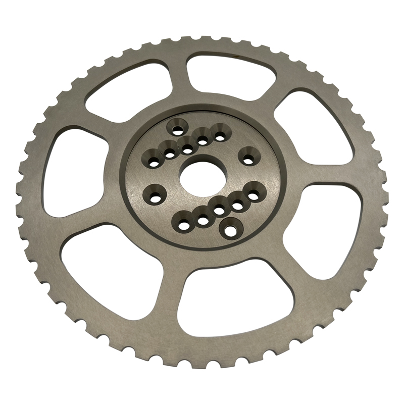 Precision CNC machined steel engine flywheel and crankshaft trigger wheel for high-performance automotive applications