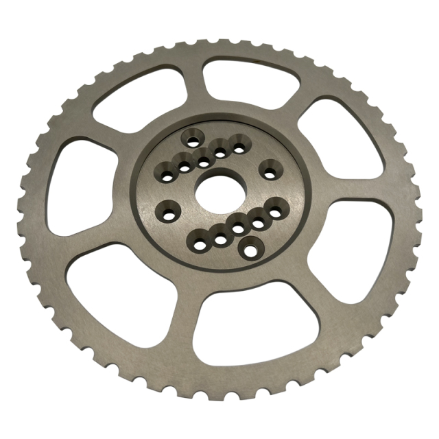 Precision CNC machined steel engine flywheel and crankshaft trigger wheel for high-performance automotive applications