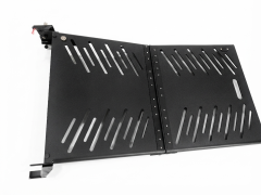 Rear-entry ramp deck-plate weldment made from 5052-H32 aluminum sheet metal with powder-coated finish for wheelchair accessibility vehicles