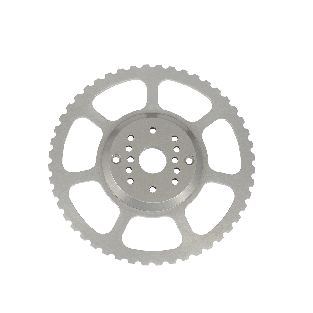 Precision CNC machined steel engine flywheel and crankshaft trigger wheel for high-performance automotive applications