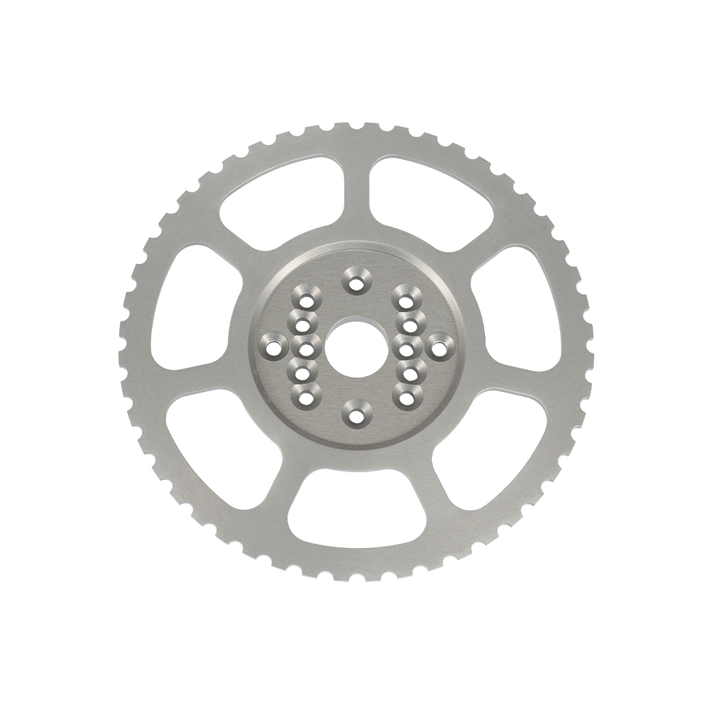 Precision CNC machined steel engine flywheel and crankshaft trigger wheel for high-performance automotive applications