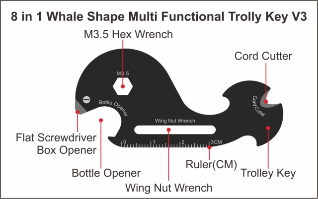 Whale Shape Trolly Key V3,Grace Metal,Whale Shape Trolly Key V3
