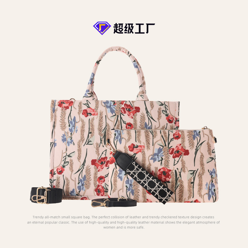 New niche design women's bag creative hand-held canvas bag national style printing all-match large capacity hand-held tote bag