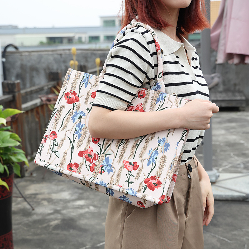 New niche design women's bag creative hand-held canvas bag national style printing all-match large capacity hand-held tote bag