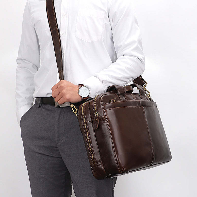 Fashionable Business Men's Handbag Genuine Leather Shoulder Bag