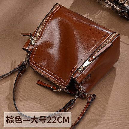 Fashion Cross-border Genuine Leather Women's Handbag, Retro Versatile Shoulder Bag, Water Bucket Bag