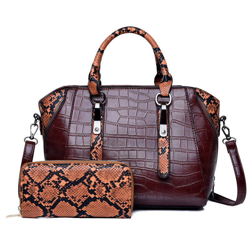 Fashionable Retro Two-Piece Set Bag with PU Material, Shoulder Bag and Handbag, Large Capacity