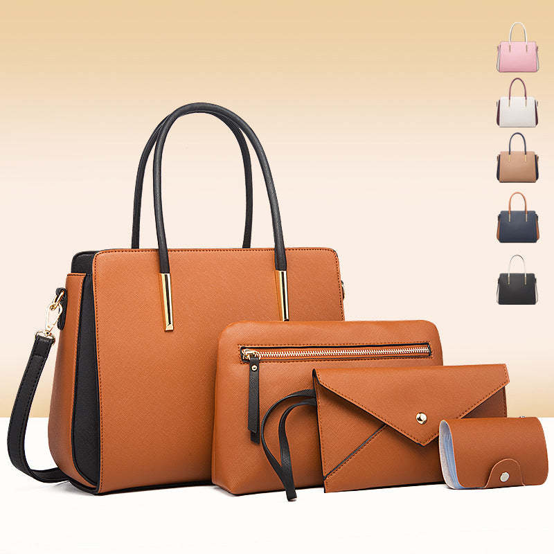 Fashionable European Retro PU Women's Handbag with 4 Pieces Set, Shoulder Bag, Crossbody Bag
