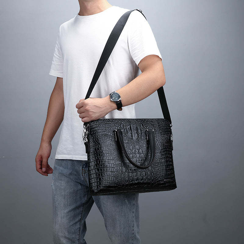 Men's Fashionable New Business Alligator Pattern Handbag Shoulder Bag Computer Gift Bag