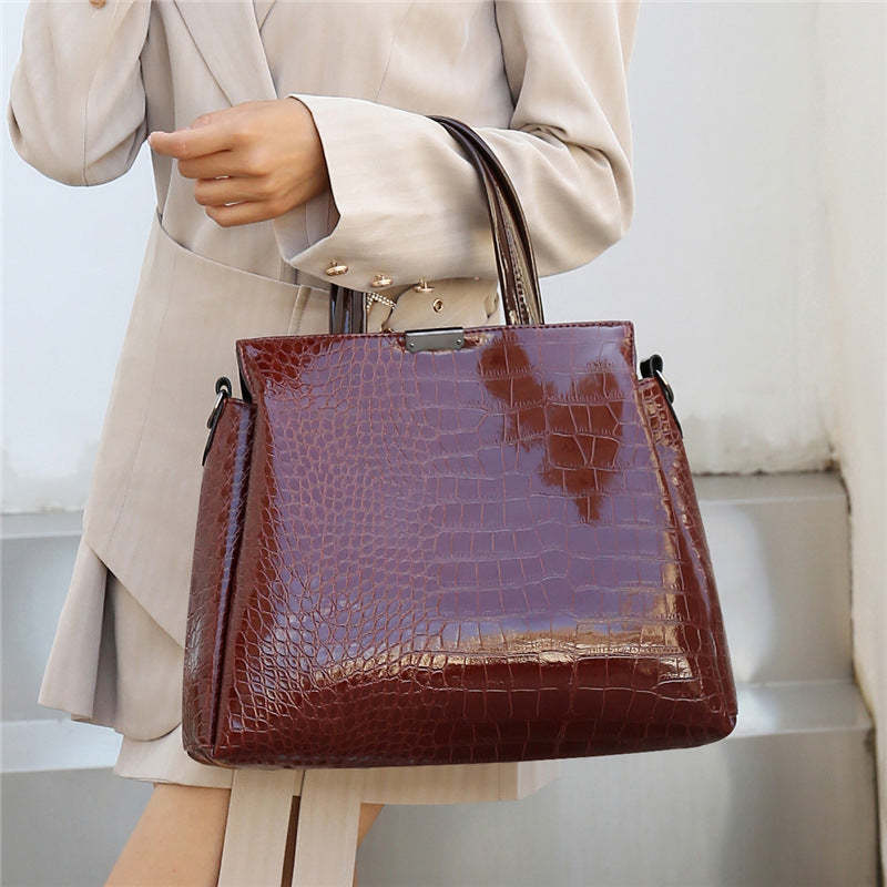 Fashionable Cross-Border Crocodile Embossed PU Handbag Set with Three Pieces, Mom Bag Shoulder Bag and Handbag