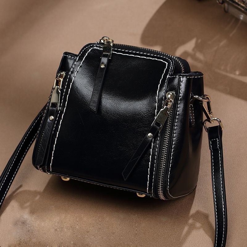 Fashion Cross-border Genuine Leather Women's Handbag, Retro Versatile Shoulder Bag, Water Bucket Bag