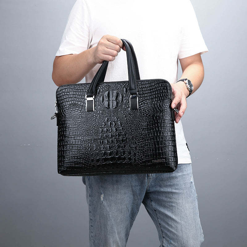 Men's Fashionable New Business Alligator Pattern Handbag Shoulder Bag Computer Gift Bag