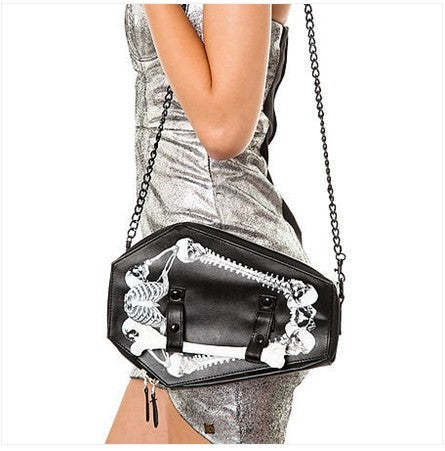Fashionable Dark Punk Skull Handbag with PU Material and Drawstring Bag Style