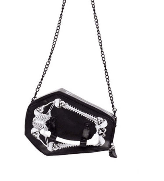 Fashionable Dark Punk Skull Handbag with PU Material and Drawstring Bag Style