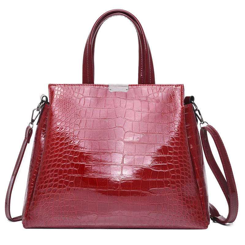 Fashionable Cross-Border Crocodile Embossed PU Handbag Set with Three Pieces, Mom Bag Shoulder Bag and Handbag