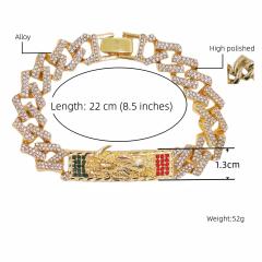 14K Gold Plated Rhinestone Encrusted Hip Hop Charm Bracelet with Geometric Design and Colorful Gems Unisex Gift Jewelry,www.hzwjewelry.com,14K Gold Plated Rhinestone Encrusted Hip Hop Geometric Charm Bracelet, Colorful Gems Unisex Gift Jewelry