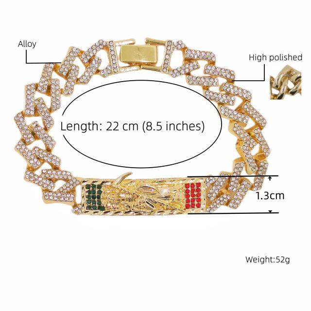 14K Gold Plated Rhinestone Encrusted Hip Hop Charm Bracelet with Geometric Design and Colorful Gems Unisex Gift Jewelry,www.hzwjewelry.com,14K Gold Plated Rhinestone Encrusted Hip Hop Geometric Charm Bracelet, Colorful Gems Unisex Gift Jewelry