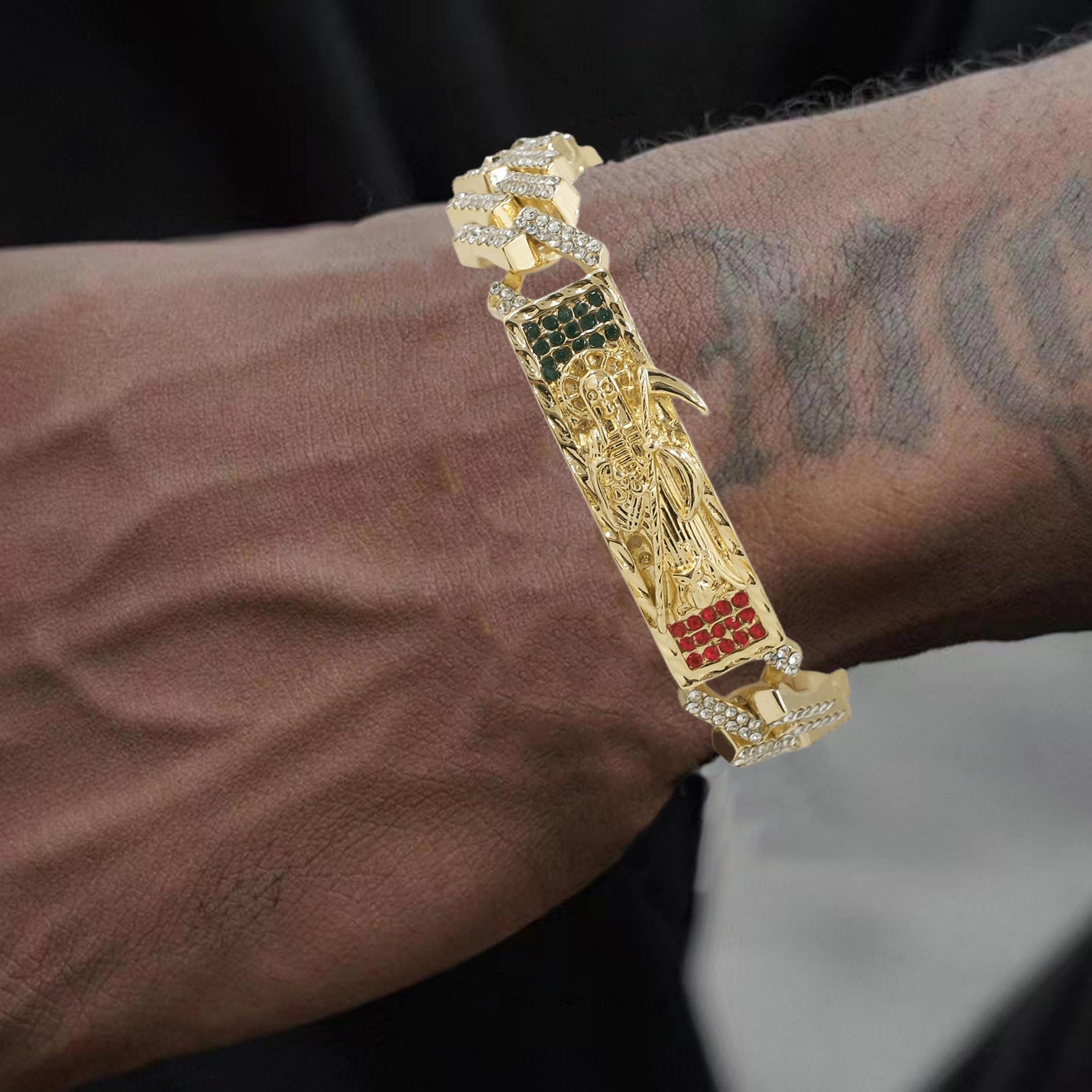 14K Gold Plated Rhinestone Encrusted Hip Hop Charm Bracelet with Geometric Design and Colorful Gems Unisex Gift Jewelry,www.hzwjewelry.com,14K Gold Plated Rhinestone Encrusted Hip Hop Geometric Charm Bracelet, Colorful Gems Unisex Gift Jewelry