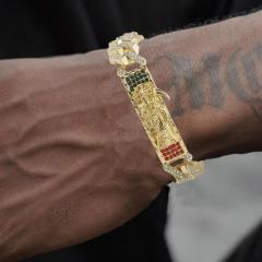 14K Gold Plated Rhinestone Encrusted Hip Hop Charm Bracelet with Geometric Design and Colorful Gems Unisex Gift Jewelry,www.hzwjewelry.com,14K Gold Plated Rhinestone Encrusted Hip Hop Geometric Charm Bracelet, Colorful Gems Unisex Gift Jewelry