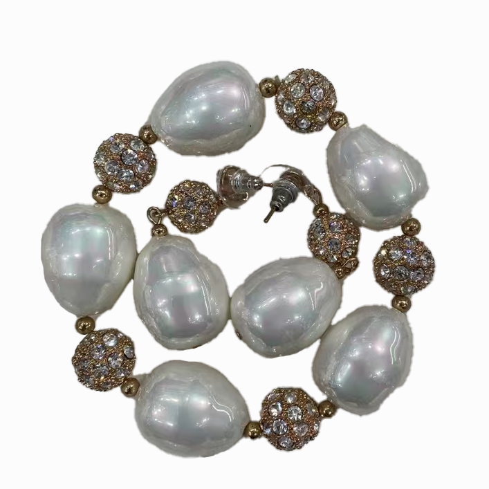 Pearl Rhinestone Gold Plated Jewelry Set Elegant Luxury Multi-Color Necklace Earrings Bracelet Women Party Bridal Accessories,www.hzwjewelry.com,Pearl Rhinestone Gold Plated Jewelry Set | Necklace Earrings Bracelet Bridal Party Accessories