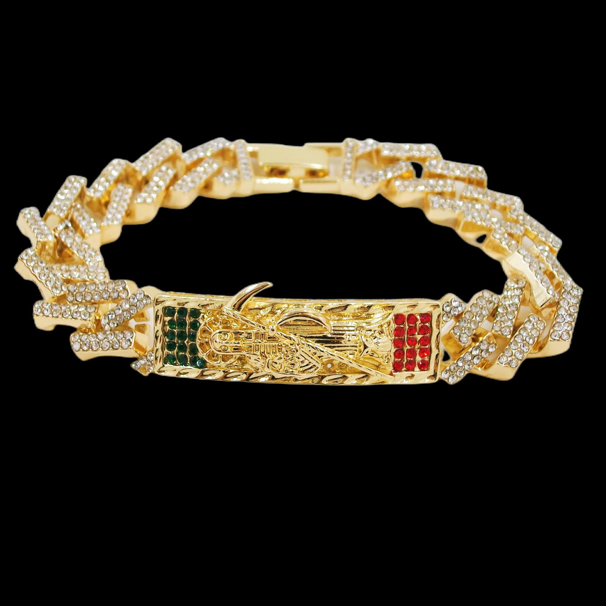 14K Gold Plated Rhinestone Encrusted Hip Hop Charm Bracelet with Geometric Design and Colorful Gems Unisex Gift Jewelry,www.hzwjewelry.com,14K Gold Plated Rhinestone Encrusted Hip Hop Geometric Charm Bracelet, Colorful Gems Unisex Gift Jewelry