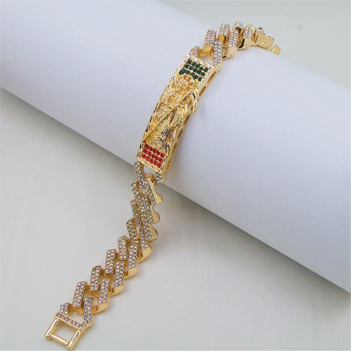 14K Gold Plated Rhinestone Encrusted Hip Hop Charm Bracelet with Geometric Design and Colorful Gems Unisex Gift Jewelry,www.hzwjewelry.com,14K Gold Plated Rhinestone Encrusted Hip Hop Geometric Charm Bracelet, Colorful Gems Unisex Gift Jewelry