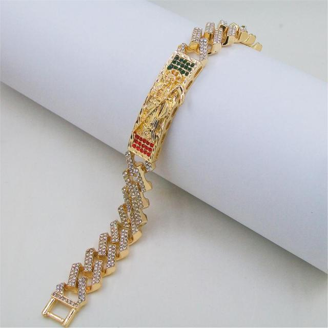 14K Gold Plated Rhinestone Encrusted Hip Hop Charm Bracelet with Geometric Design and Colorful Gems Unisex Gift Jewelry,www.hzwjewelry.com,14K Gold Plated Rhinestone Encrusted Hip Hop Geometric Charm Bracelet, Colorful Gems Unisex Gift Jewelry