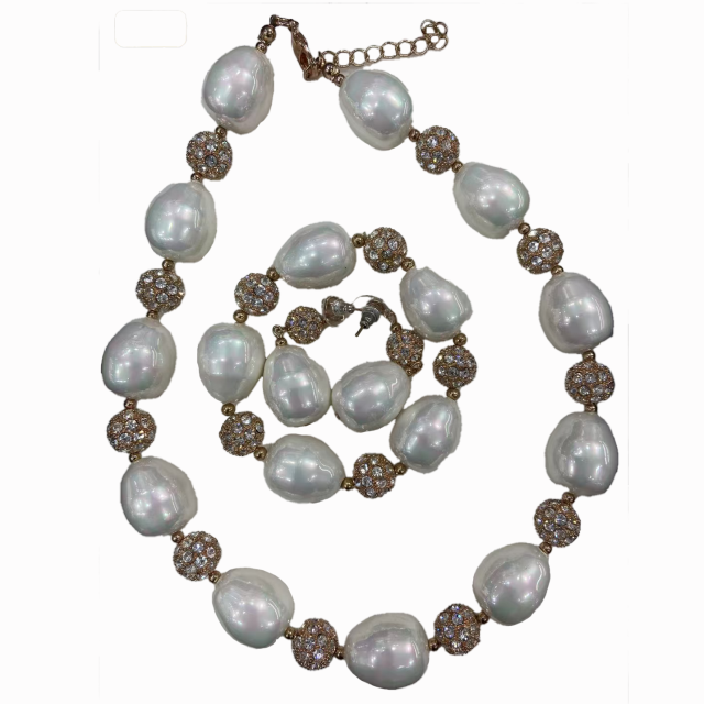Pearl Rhinestone Gold Plated Jewelry Set Elegant Luxury Multi-Color Necklace Earrings Bracelet Women Party Bridal Accessories,www.hzwjewelry.com,Pearl Rhinestone Gold Plated Jewelry Set | Necklace Earrings Bracelet Bridal Party Accessories
