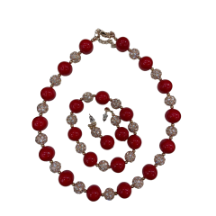 Red Bead & Gold Rhinestone Jewelry Set
