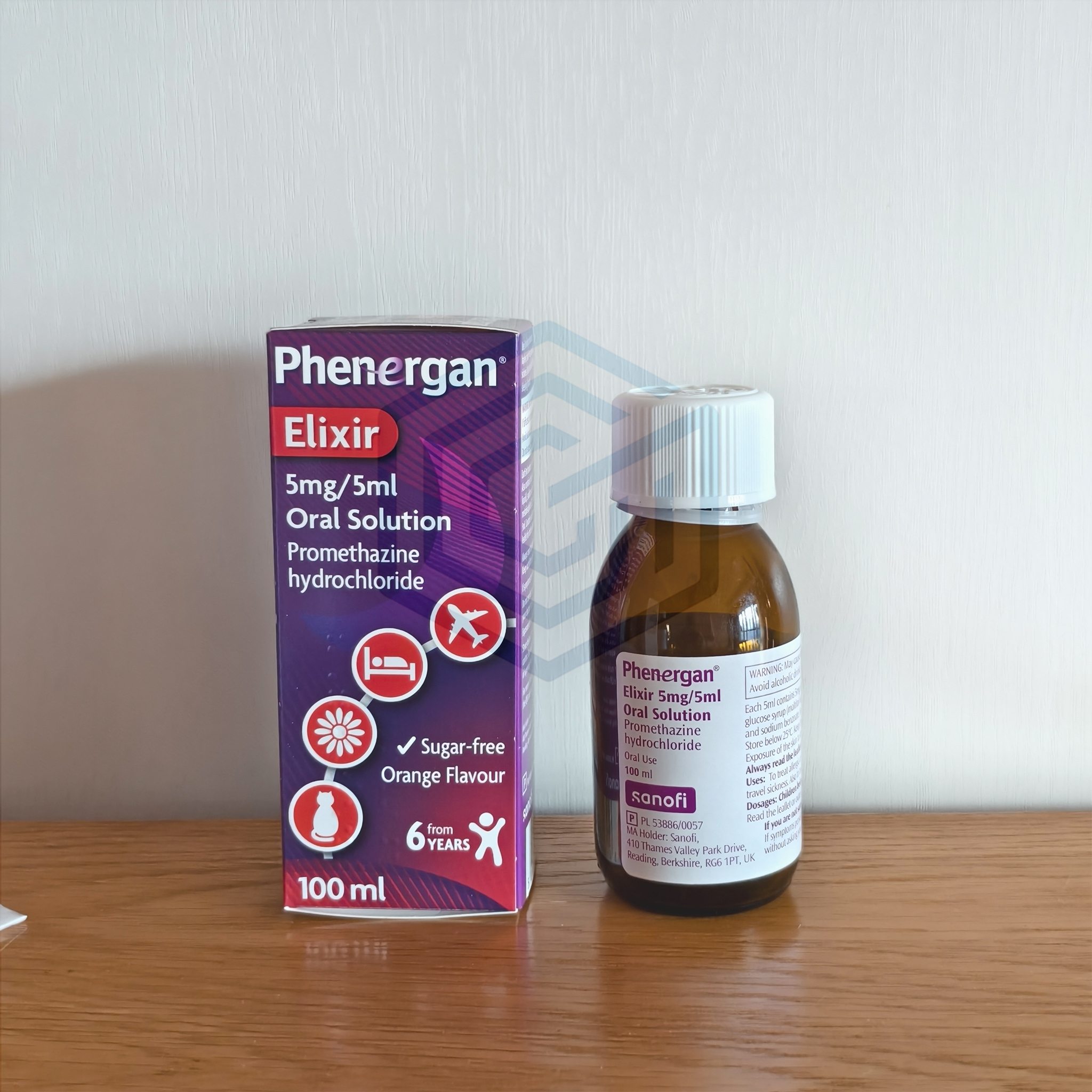100ml Phenergan Elixir 5mg/5ml Oral Solution Empty Glass Bottle ,Label,Box,and Instructions