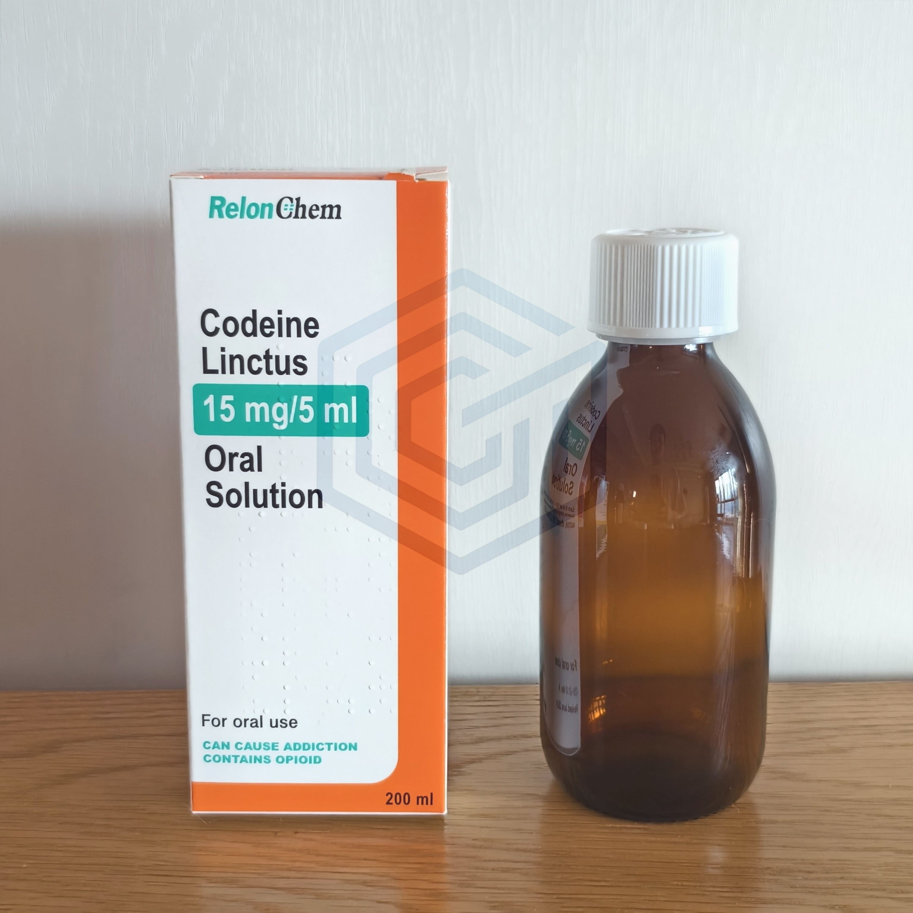 Empty Glass Bottle with Label,Box,and Instructions for Relonchem Linctus Syrup