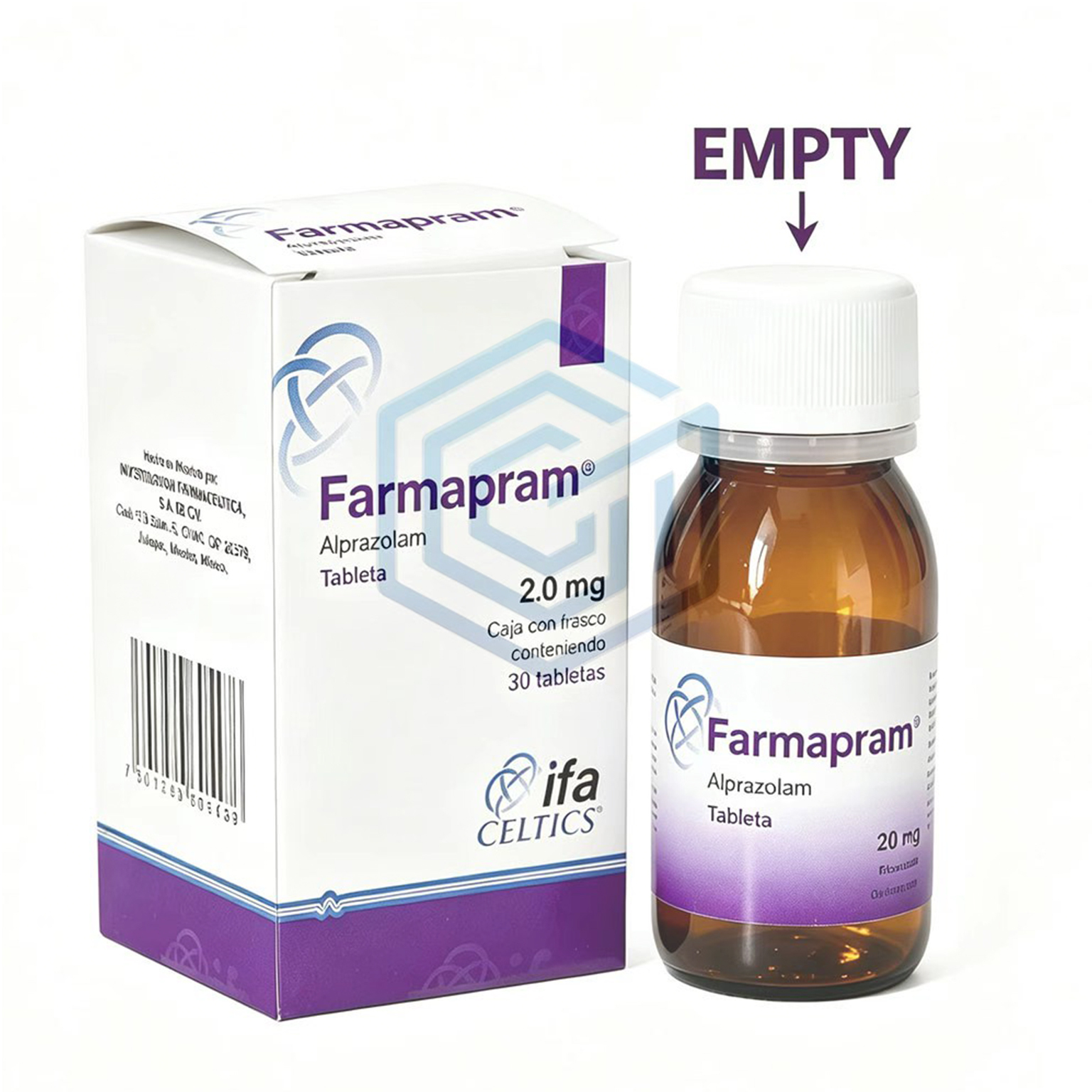 Complete Packaging Fast Shipping Empty 50ml Farmapram Glass Bottle Tamper Proof Crown Cap Lid with Same Label Stock