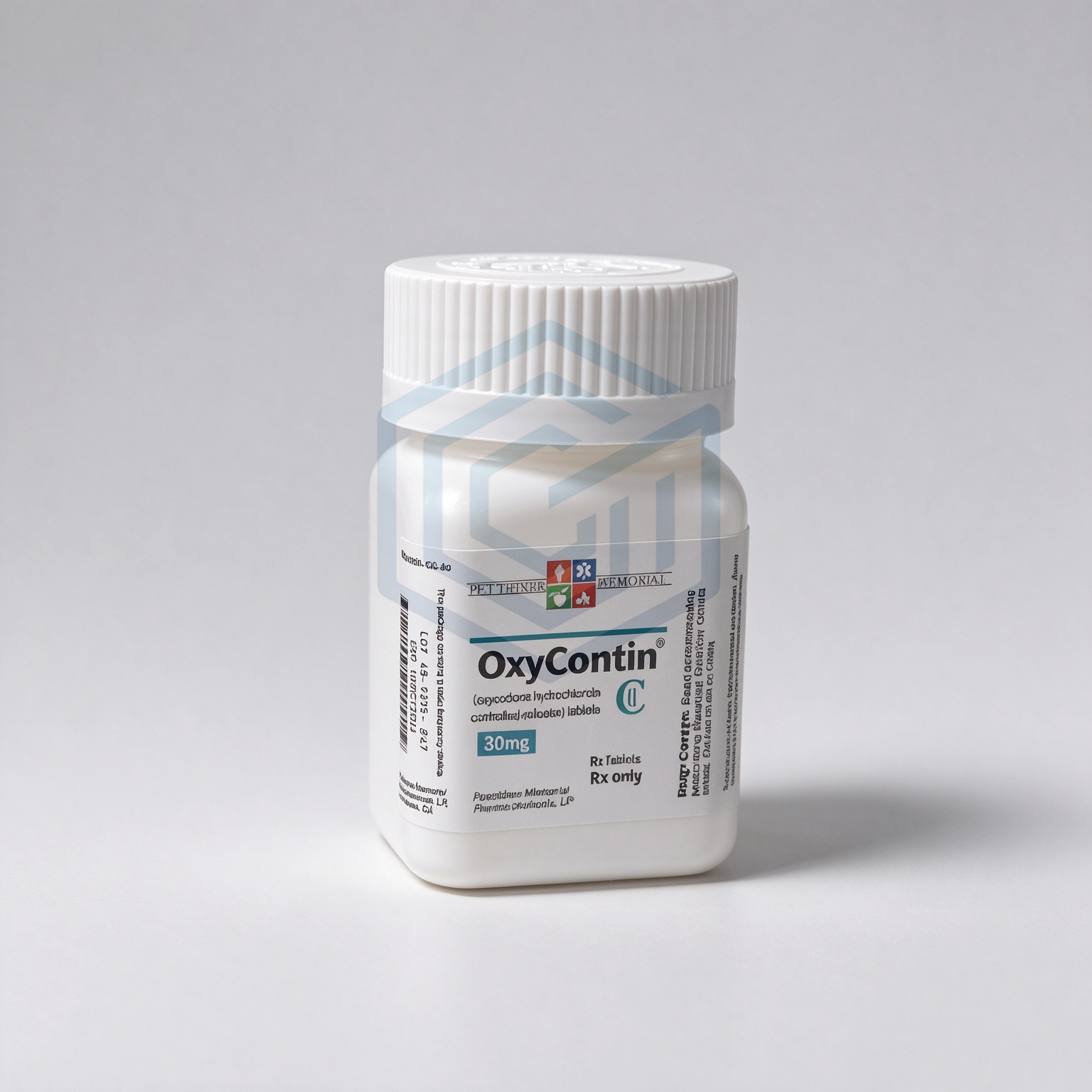 Empty Square Plastic Bottle with Oxycontin OC 80mg Labels and Red Crc Lid