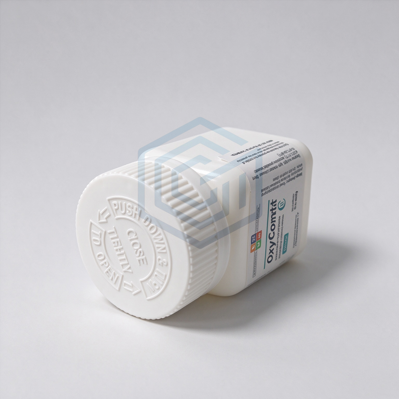 Empty Square Plastic Bottle with Oxycontin OC 80mg Labels and Red Crc Lid
