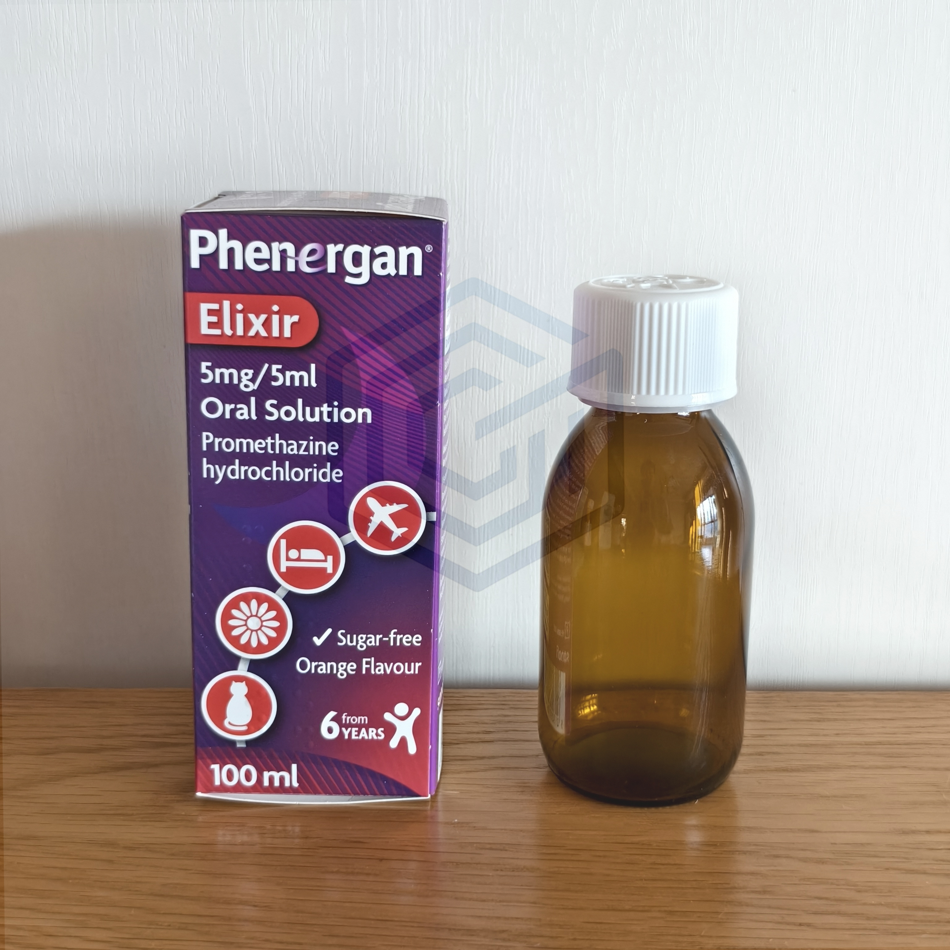 100ml Phenergan Elixir 5mg/5ml Oral Solution Empty Glass Bottle ,Label,Box,and Instructions
