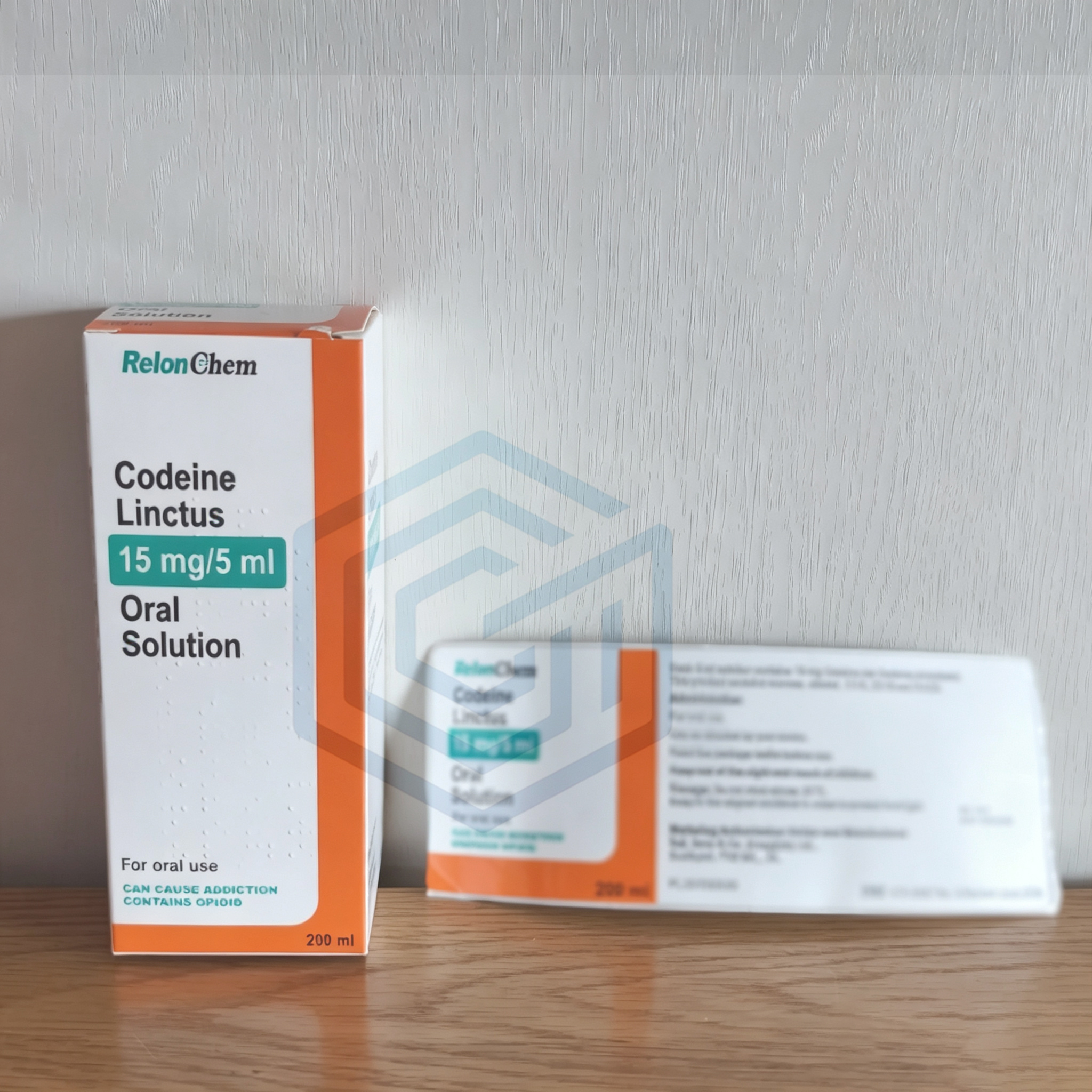 Empty Glass Bottle with Label,Box,and Instructions for Relonchem Linctus Syrup