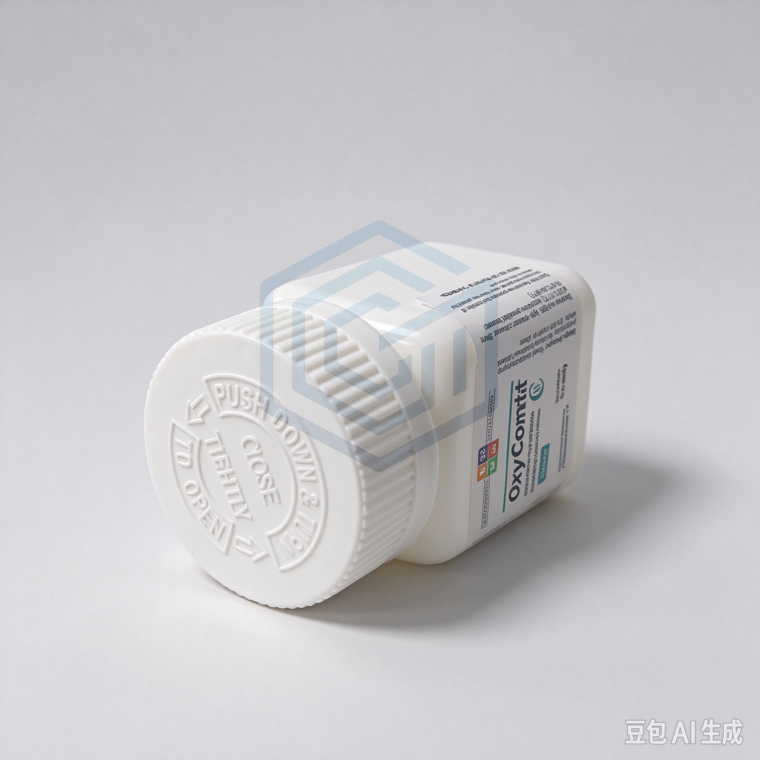 Empty Square Plastic Bottle with Oxycontin OC 80mg Labels and Red Crc Lid