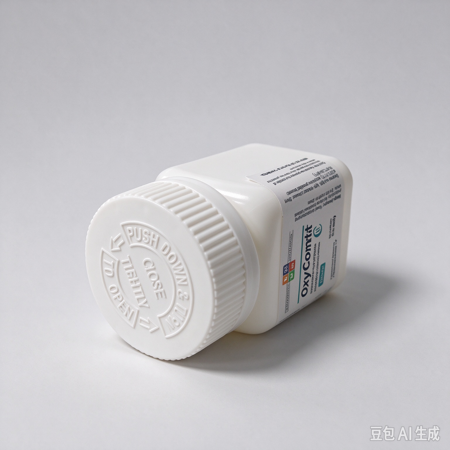 Empty Square Plastic Bottle with Oxycontin OC 80mg Labels and Red Crc Lid