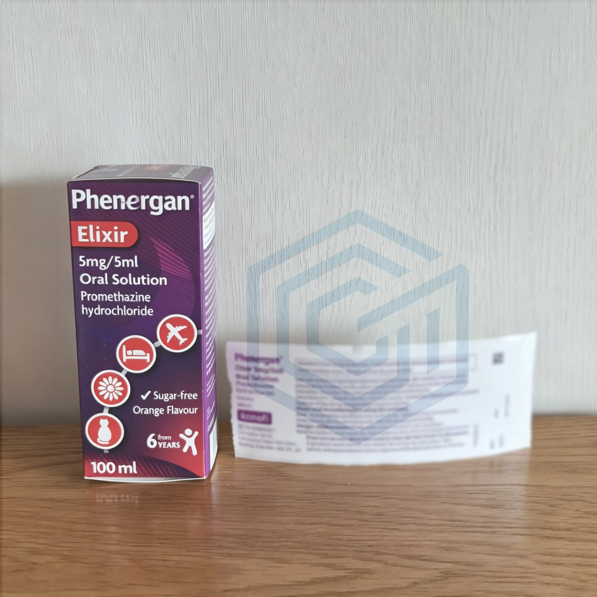 100ml Phenergan Elixir 5mg/5ml Oral Solution Empty Glass Bottle ,Label,Box,and Instructions