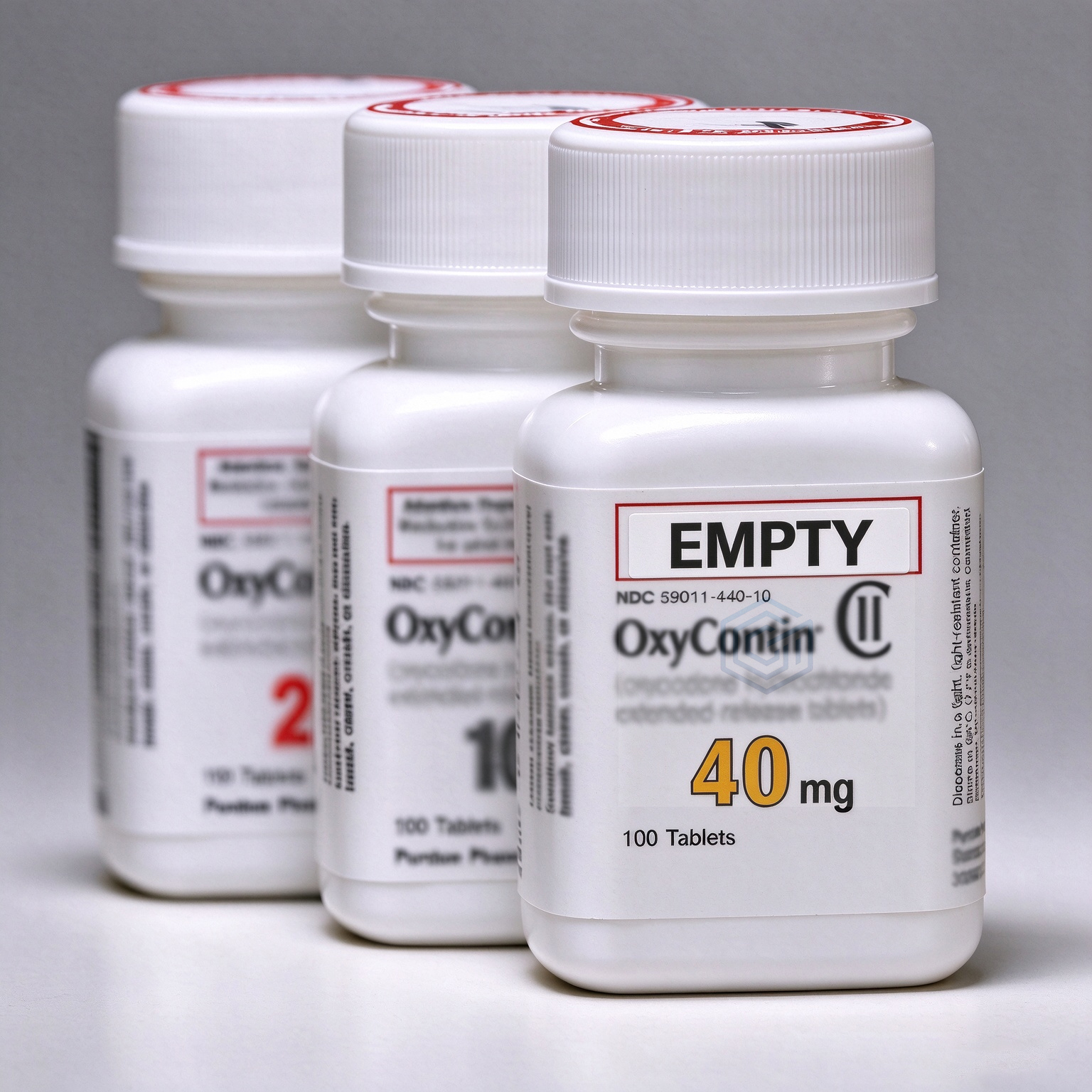 In Stock Purdue Pharma Empty White Color HDPE Square Plastic Bottles with OXYContin Labels and Red CRC Lid
