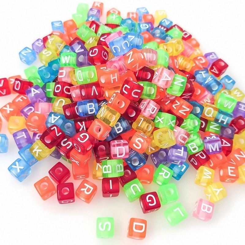 Square Acrylic Alphabet Beads DIY Jewelry Accessories Loose Beads Handmade Craft Materials