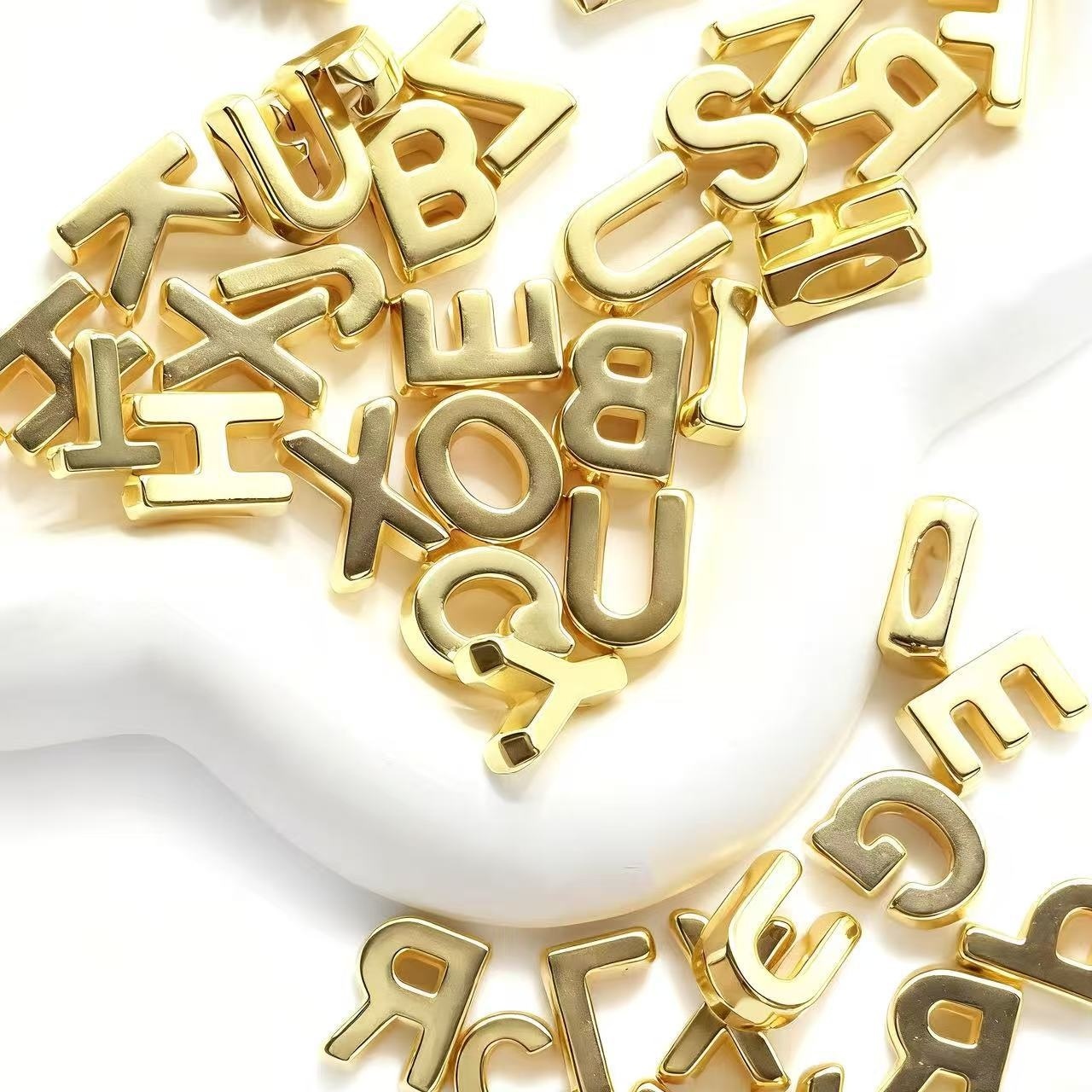 Acrylic Gold Hip Hop Alphabet Beads, 26 Letter Perforated Beads DIY Jewelry Making Supplies