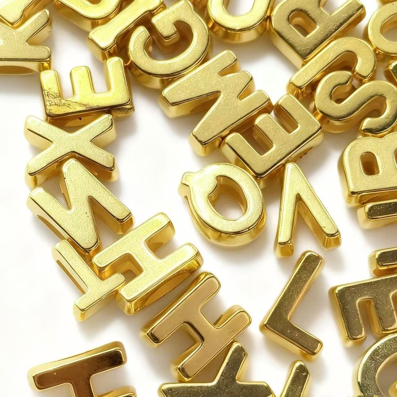 Acrylic Gold Hip Hop Alphabet Beads, 26 Letter Perforated Beads DIY Jewelry Making Supplies