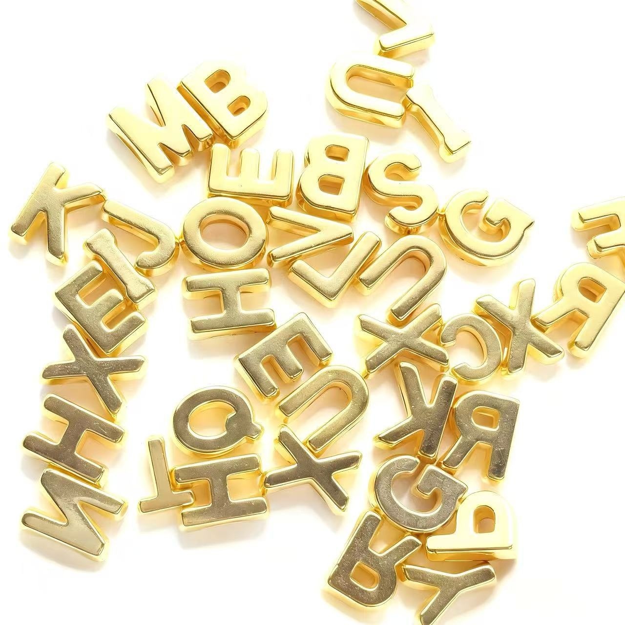 Acrylic Gold Hip Hop Alphabet Beads, 26 Letter Perforated Beads DIY Jewelry Making Supplies