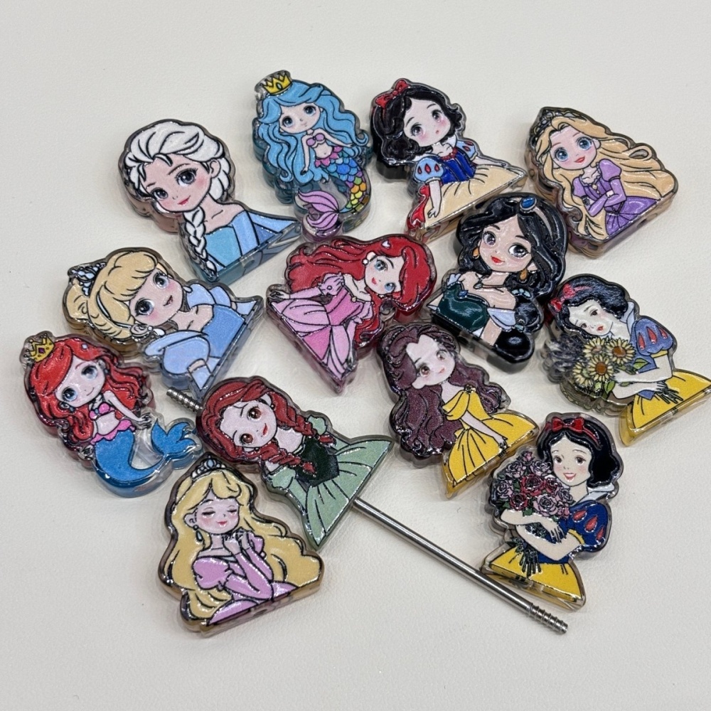 Through Hole Princess Series Double Sided Cartoon Irregular Beads, DIY Craft Supplies for Pen, Phone Chain & Bag Hanging