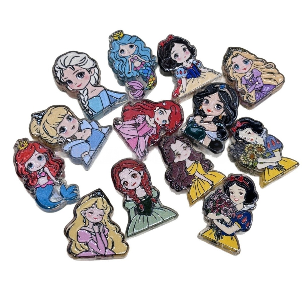 Through Hole Princess Series Double Sided Cartoon Irregular Beads, DIY Craft Supplies for Pen, Phone Chain & Bag Hanging