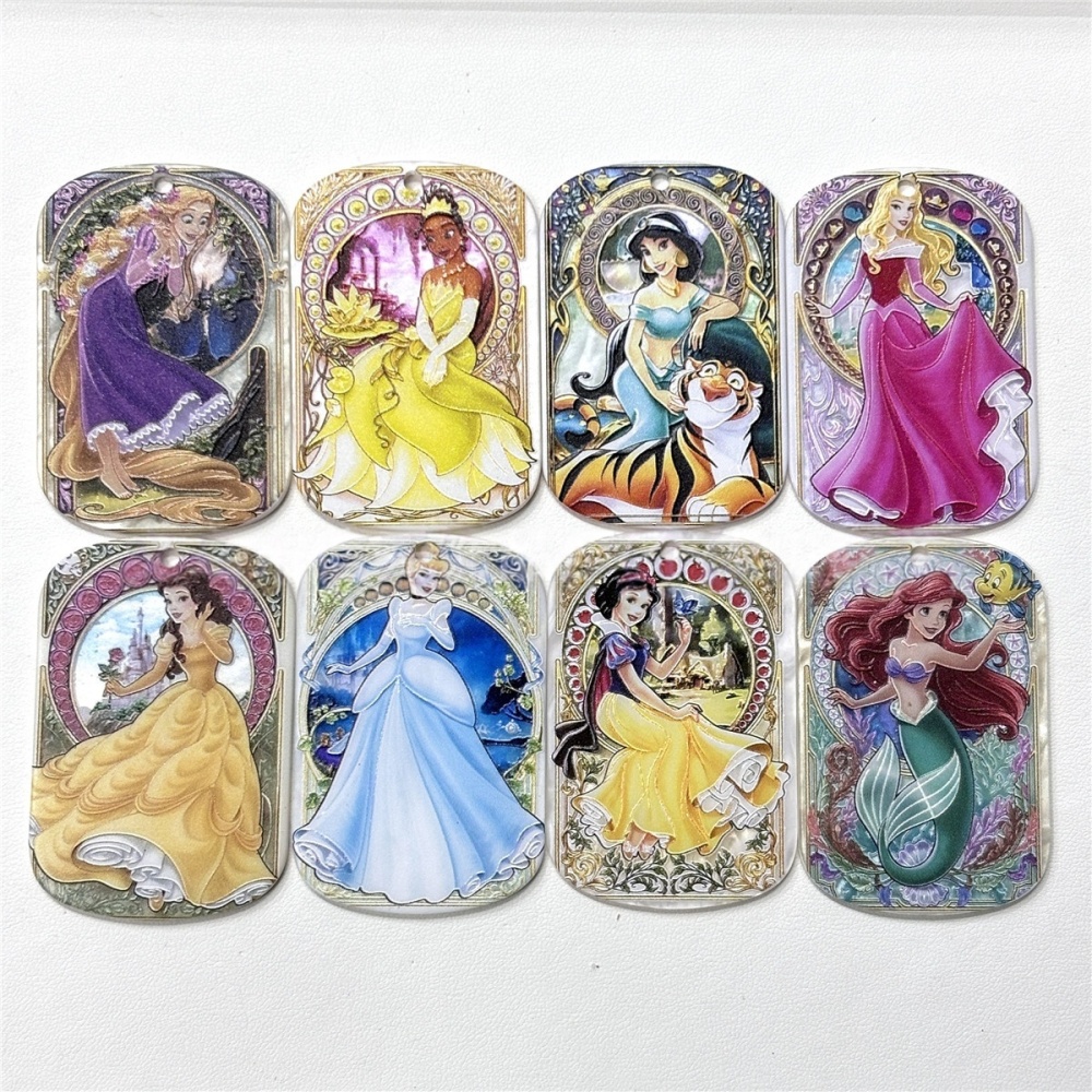 Hanging Hole Double Sided Engraved & Printed Princess Card Charms for DIY Jewelry, Pendants, Phone Chains & Bag Hangers