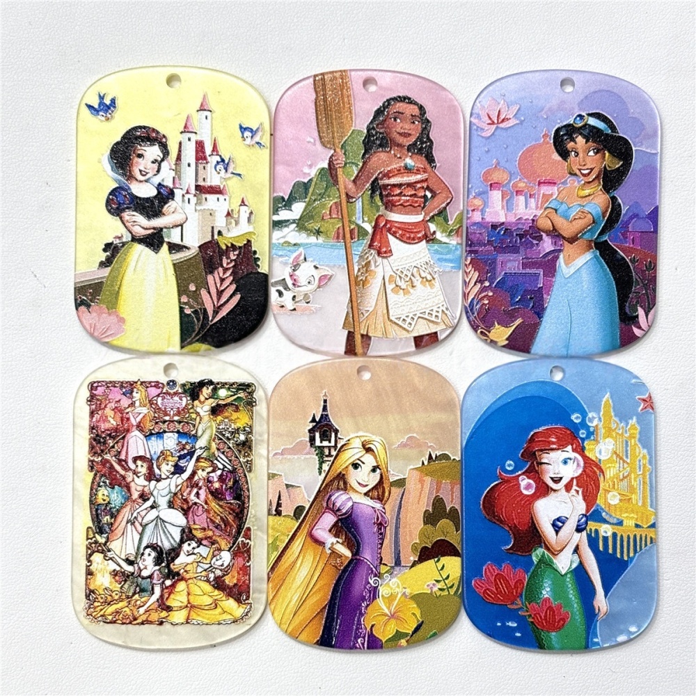Double Sided Engraved & Printed Princess Card Charms with Hanging Hole for Pendants, Phone Chain & Bag Hanger