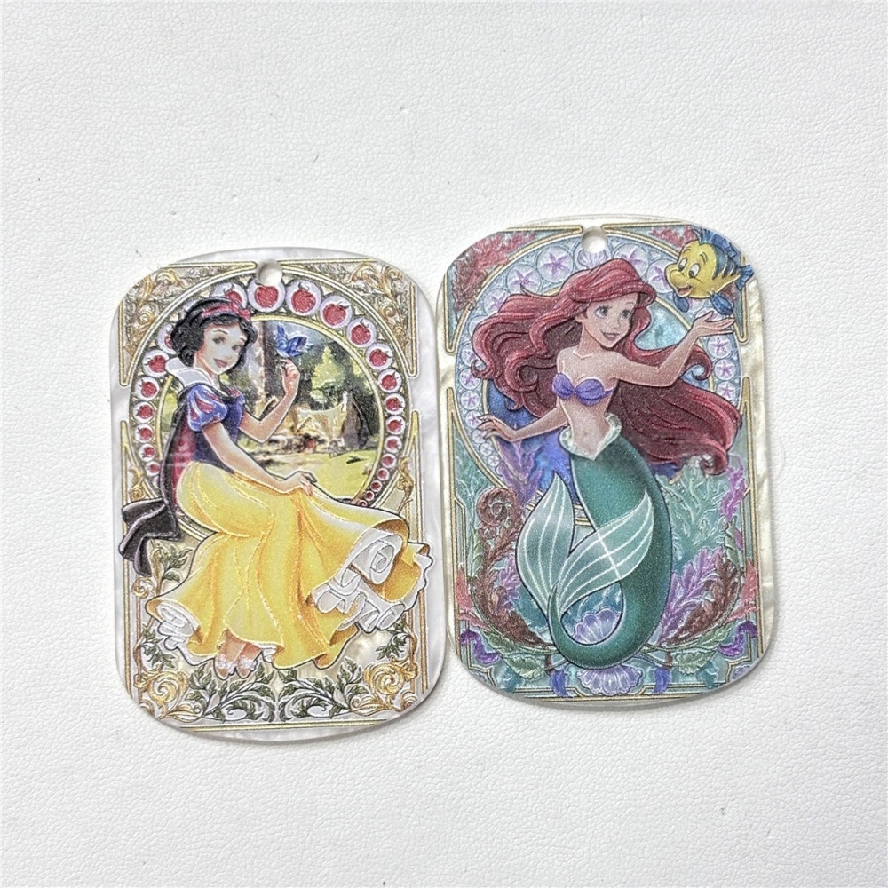 Hanging Hole Double Sided Engraved & Printed Princess Card Charms for DIY Jewelry, Pendants, Phone Chains & Bag Hangers