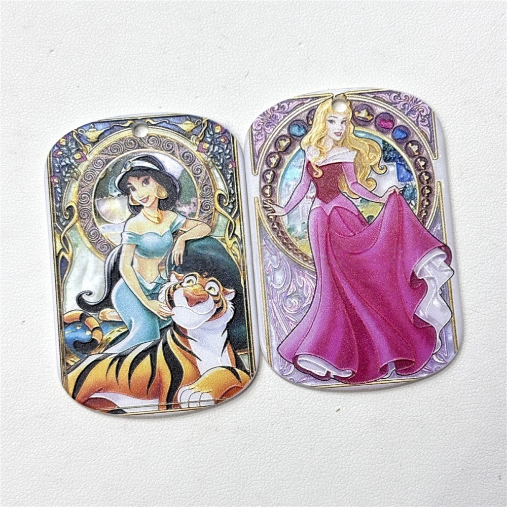 Hanging Hole Double Sided Engraved & Printed Princess Card Charms for DIY Jewelry, Pendants, Phone Chains & Bag Hangers